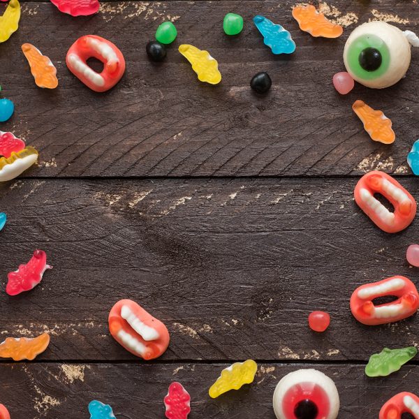 Halloween candy with candy eyeballs