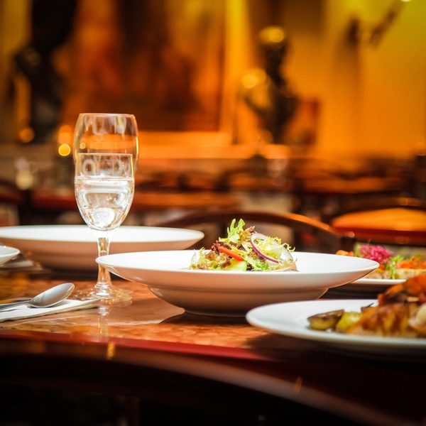 A set holiday dinner table